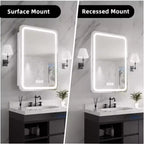 FAMYYT 20 in. W x 28 in. H Rectangular Iron Medicine Cabinet with Mirror, Dimmable LED Light, Anti-Fog and Outlets - Fully Assemble