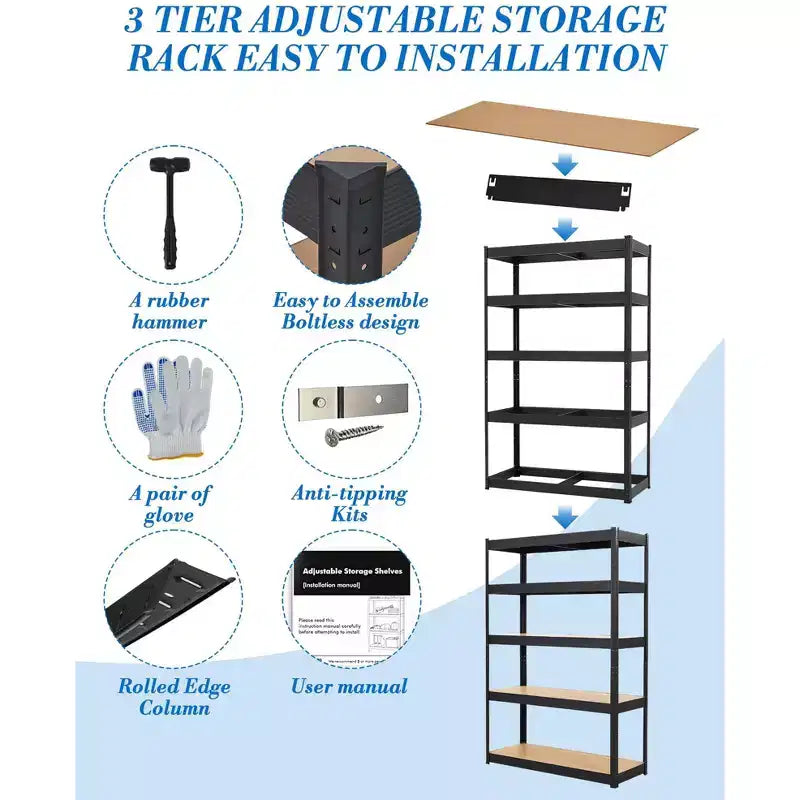 Storage Shelves,36x18x72 Garage Shelving Heavy Duty Metal Adjustable Garage Shelves,5-Tier Adjustable Shelving Units,,Metal Storage Utility Racks