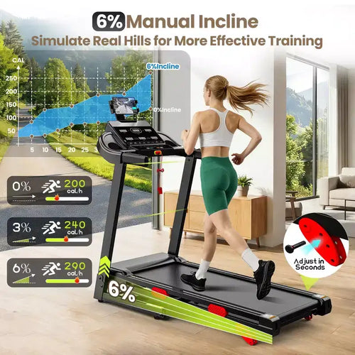 3.75HP Quiet Treadmill with Incline, 0.69 MPH Speed, 330 lb Capacity, LED Display & Bluetooth