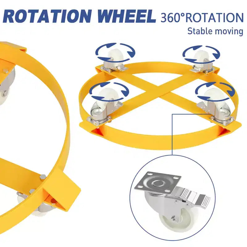 55 Gallon Drum Dolly Heavy Duty 1000 Pound Trash Can Dolly with 4 /5 Swivel Casters Wheel Steel Frame Non Tipping Hand Truck Capacity Dollies