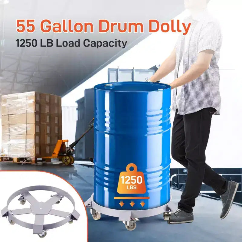 55 Gallon Drum Dolly Heavy Duty 1000 Pound Trash Can Dolly with 4 /5 Swivel Casters Wheel Steel Frame Non Tipping Hand Truck Capacity Dollies