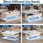 Lift Top Coffee Table with LED Lighting, High Gloss Finish, APP Controlled Storage, Adjustable & Convertible, Modern Dining Table for Living Room