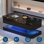 Lift Top Coffee Table with LED Lighting, High Gloss Finish, APP Controlled Storage, Adjustable & Convertible, Modern Dining Table for Living Room