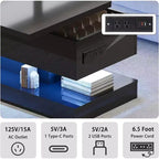Lift Top Coffee Table with LED Lighting, High Gloss Finish, APP Controlled Storage, Adjustable & Convertible, Modern Dining Table for Living Room