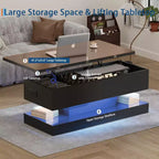 Lift Top Coffee Table with LED Lighting, High Gloss Finish, APP Controlled Storage, Adjustable & Convertible, Modern Dining Table for Living Room