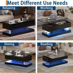 Lift Top Coffee Table with LED Lighting, High Gloss Finish, APP Controlled Storage, Adjustable & Convertible, Modern Dining Table for Living Room