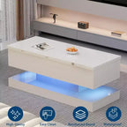 Lift Top Coffee Table with LED Lighting, High Gloss Finish, APP Controlled Storage, Adjustable & Convertible, Modern Dining Table for Living Room