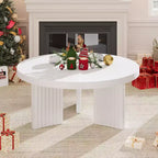 Round Coffee Table, 33.5 Circle Center Table with Fluted Legs & 1.3 Thick Top, Accent Sofa Tables for Living Room, Bedroom, Easy Assembly, White