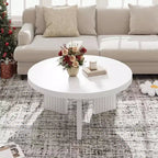 Round Coffee Table, 33.5 Circle Center Table with Fluted Legs & 1.3 Thick Top, Accent Sofa Tables for Living Room, Bedroom, Easy Assembly, White