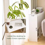 FurnitureR Folding Desk with Storage Shelf, Small Space Drop Leaf Computer Desk with Bookshelf, Writing Desk for Home Office, Bedroom, Apartment