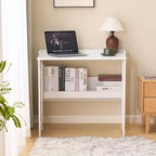 FurnitureR Folding Desk with Storage Shelf, Small Space Drop Leaf Computer Desk with Bookshelf, Writing Desk for Home Office, Bedroom, Apartment