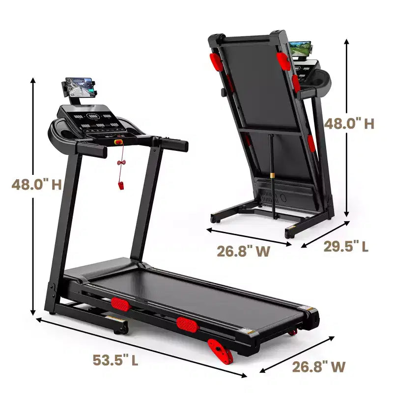 Home Folding Treadmill with Quiet 3.75HP Motor, Compact Design, App Control, Incline Training, Shock Absorption Running Machine for Home Office
