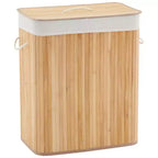 COZONY Folding Bamboo Laundry Hamper with Lid, 28 Gal / 106L Wooden Clothes Basket with Washable Liner, Slim Storage for Small Bedrooms & Dorms