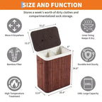 COZONY Folding Bamboo Laundry Hamper with Lid, 28 Gal / 106L Wooden Clothes Basket with Washable Liner, Slim Storage for Small Bedrooms & Dorms