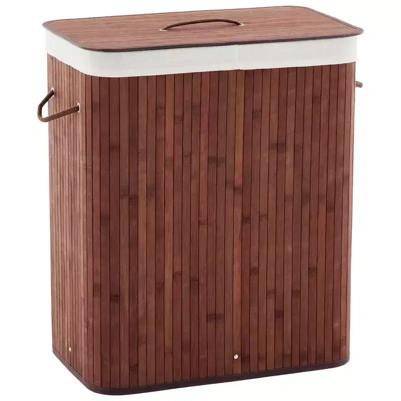 COZONY Folding Bamboo Laundry Hamper with Lid, 28 Gal / 106L Wooden Clothes Basket with Washable Liner, Slim Storage for Small Bedrooms & Dorms