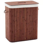 COZONY Folding Bamboo Laundry Hamper with Lid, 28 Gal / 106L Wooden Clothes Basket with Washable Liner, Slim Storage for Small Bedrooms & Dorms