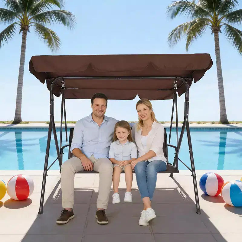 Heavy-Duty 3-Seat Outdoor Patio Swing Chair with Adjustable Canopy, Waterproof & UV Resistant, Non-Slip Feet & Strong Spring Hooks, Perfect for Patio