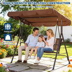 Heavy-Duty 3-Seat Outdoor Patio Swing Chair with Adjustable Canopy, Waterproof & UV Resistant, Non-Slip Feet & Strong Spring Hooks, Perfect for Patio
