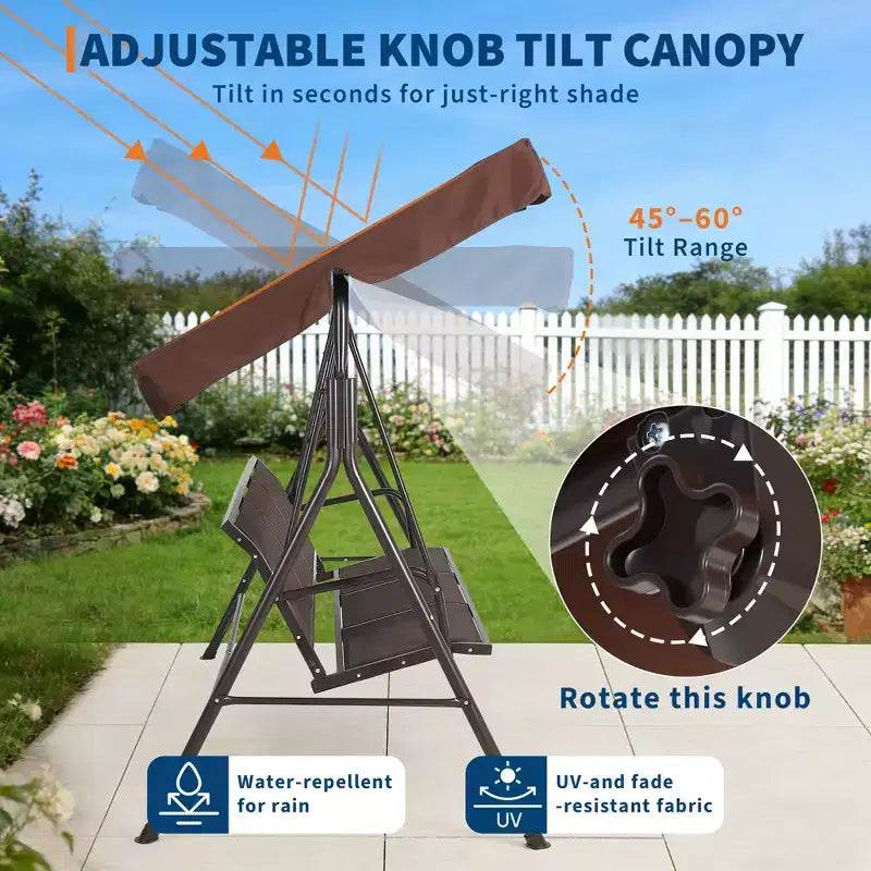 Heavy-Duty 3-Seat Outdoor Patio Swing Chair with Adjustable Canopy, Waterproof & UV Resistant, Non-Slip Feet & Strong Spring Hooks, Perfect for Patio