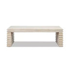 Jennifer Taylor Home Veda 55 Reclaimed Wood Stacked Geometric Waterfall Coffee Table, Whitewashed Natural Reclaimed Pine Wood