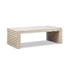Jennifer Taylor Home Veda 55 Reclaimed Wood Stacked Geometric Waterfall Coffee Table, Whitewashed Natural Reclaimed Pine Wood