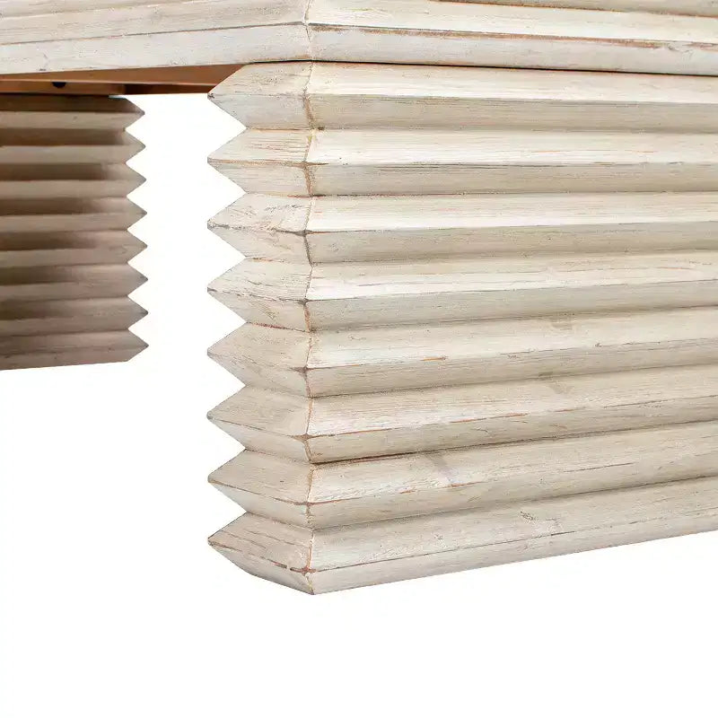 Jennifer Taylor Home Veda 55 Reclaimed Wood Stacked Geometric Waterfall Coffee Table, Whitewashed Natural Reclaimed Pine Wood
