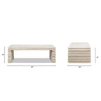 Jennifer Taylor Home Veda 55 Reclaimed Wood Stacked Geometric Waterfall Coffee Table, Whitewashed Natural Reclaimed Pine Wood