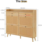 Farmhouse Rattan Entryway Shoe Cabinet, 4 Turn Drawers, 2 Pull-Out Drawers, Hidden Shoe Rack, for Hallway, Living Room
