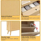 Farmhouse Rattan Entryway Shoe Cabinet, 4 Turn Drawers, 2 Pull-Out Drawers, Hidden Shoe Rack, for Hallway, Living Room