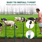 7 FT U- Metal Fence Posts 12 Pack. Rustproof Green Coated Steel Fence Stakes for Garden Lawn Fencing