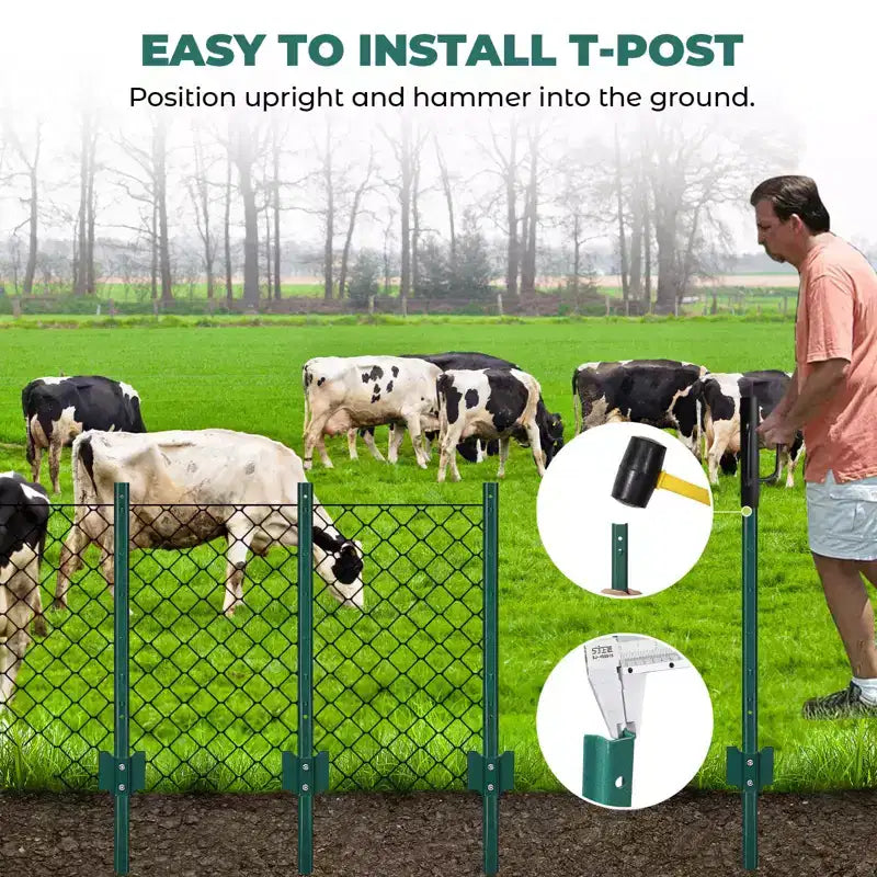7 FT U- Metal Fence Posts 12 Pack. Rustproof Green Coated Steel Fence Stakes for Garden Lawn Fencing