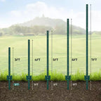 7 FT U- Metal Fence Posts 12 Pack. Rustproof Green Coated Steel Fence Stakes for Garden Lawn Fencing