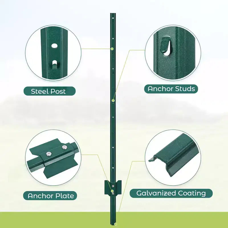 7 FT U- Metal Fence Posts 12 Pack. Rustproof Green Coated Steel Fence Stakes for Garden Lawn Fencing