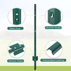 7 FT U- Metal Fence Posts 12 Pack. Rustproof Green Coated Steel Fence Stakes for Garden Lawn Fencing