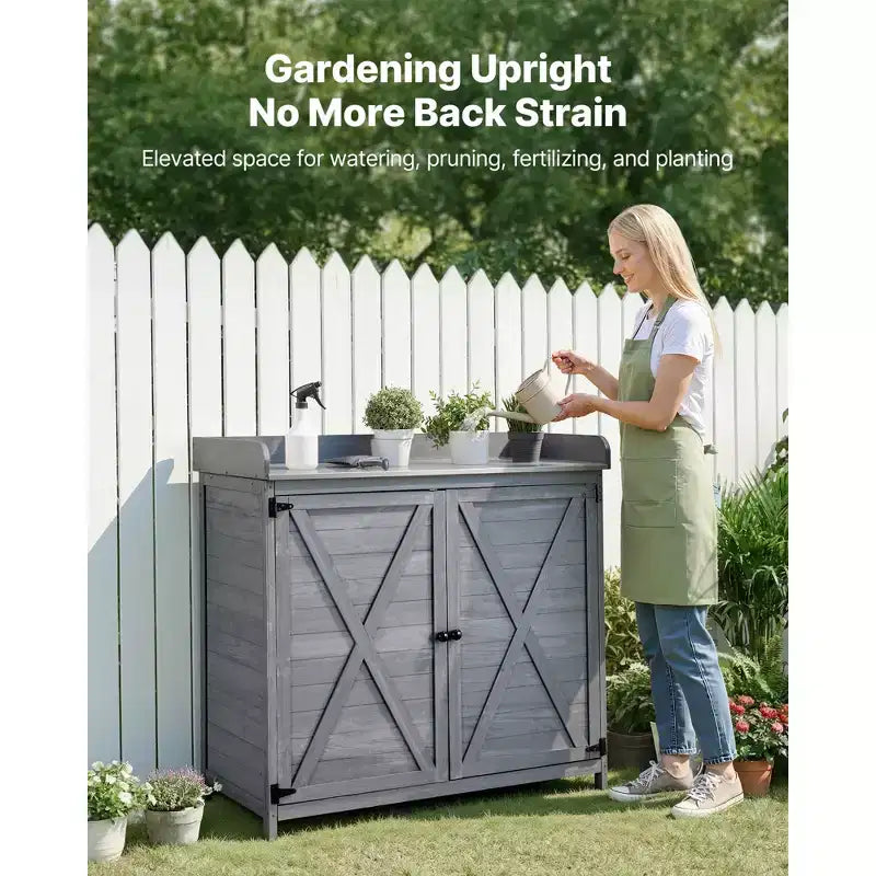 VEVOR Potting Bench Table, Outdoor Gardening Wooden Storage Cabinet with 39 x 19 in Wood Tabletop, Garden Planting Workstation, Gray
