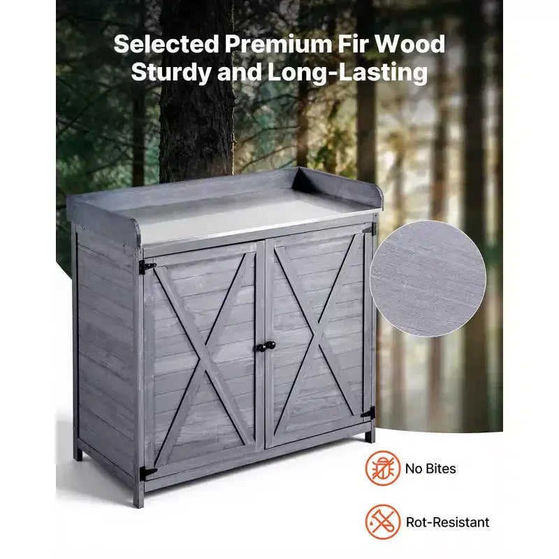 VEVOR Potting Bench Table, Outdoor Gardening Wooden Storage Cabinet with 39 x 19 in Wood Tabletop, Garden Planting Workstation, Gray