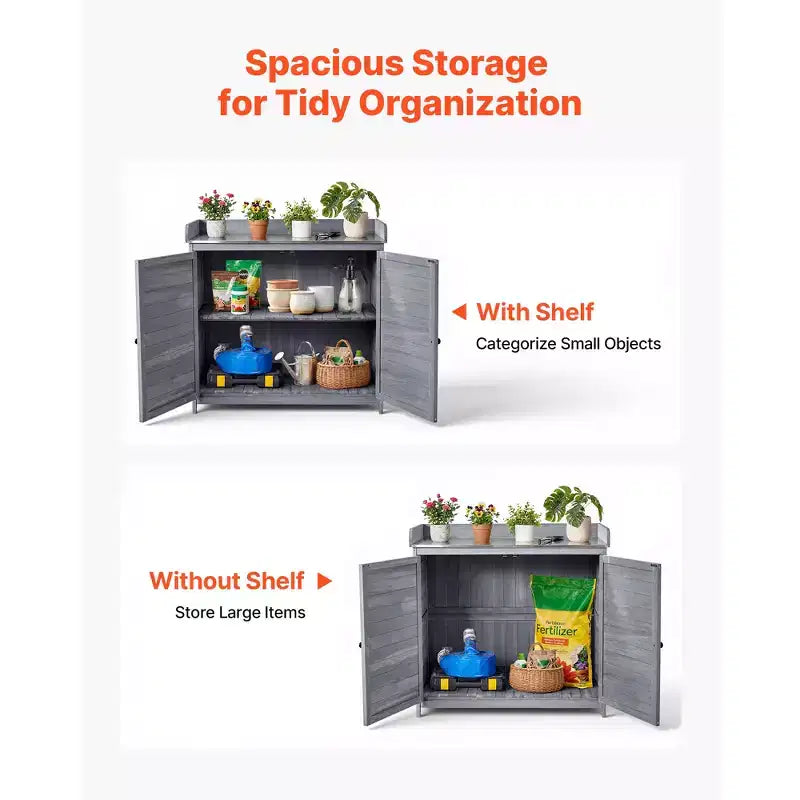 VEVOR Potting Bench Table, Outdoor Gardening Wooden Storage Cabinet with 39 x 19 in Wood Tabletop, Garden Planting Workstation, Gray