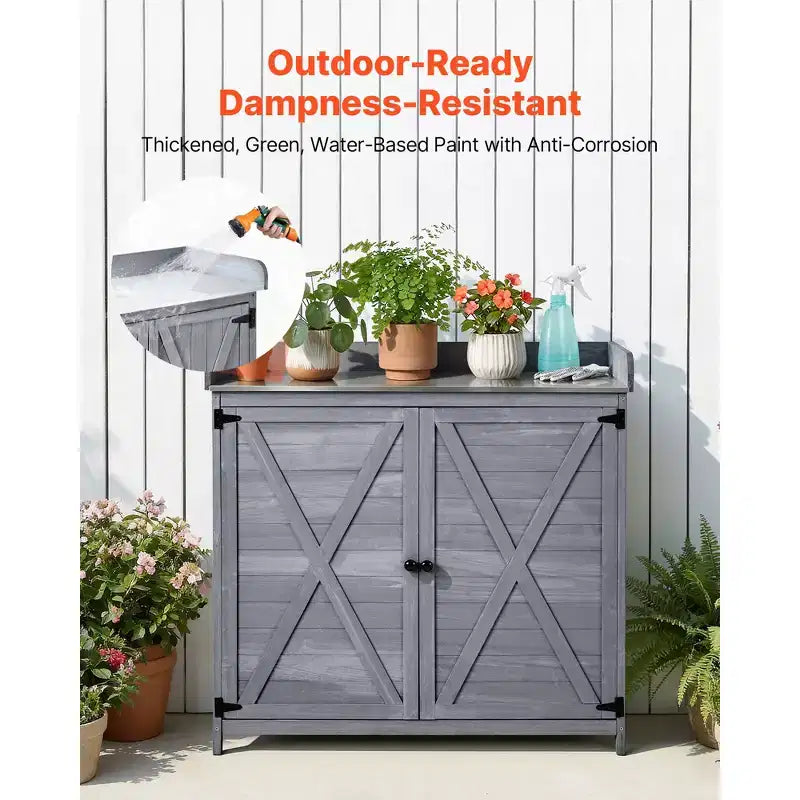 VEVOR Potting Bench Table, Outdoor Gardening Wooden Storage Cabinet with 39 x 19 in Wood Tabletop, Garden Planting Workstation, Gray