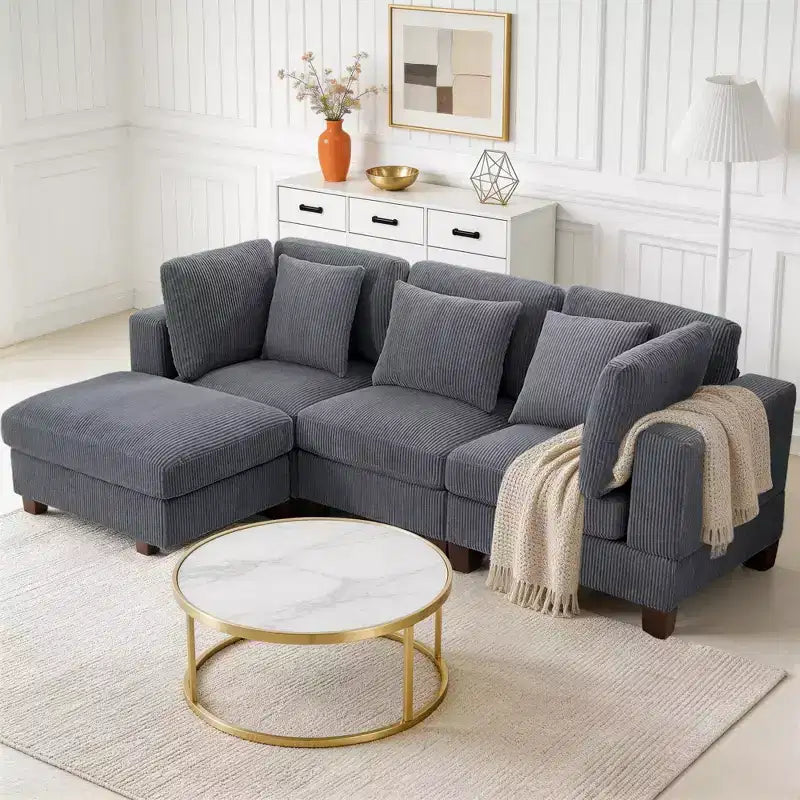 Corduroy Convertible Modular Sectional Sofa with Ottomans, Configurable Couch for Living Room, Easy Assembly