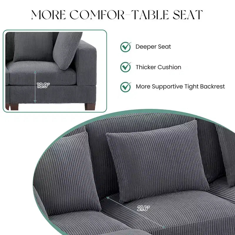 Corduroy Convertible Modular Sectional Sofa with Ottomans, Configurable Couch for Living Room, Easy Assembly