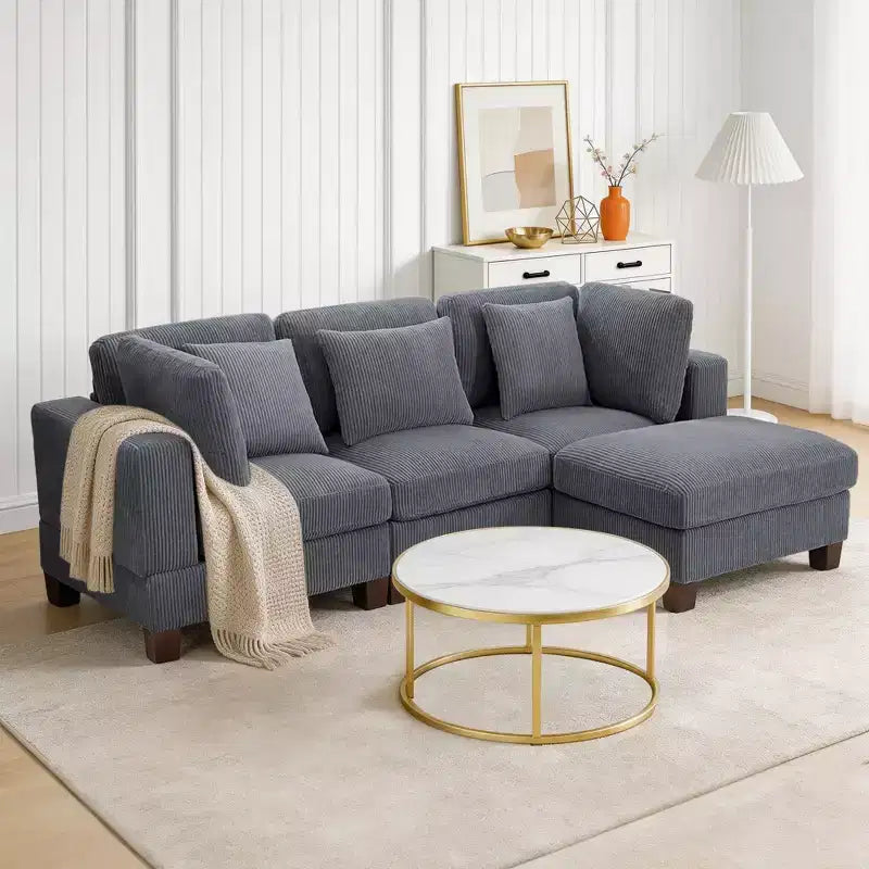 Corduroy Convertible Modular Sectional Sofa with Ottomans, Configurable Couch for Living Room, Easy Assembly
