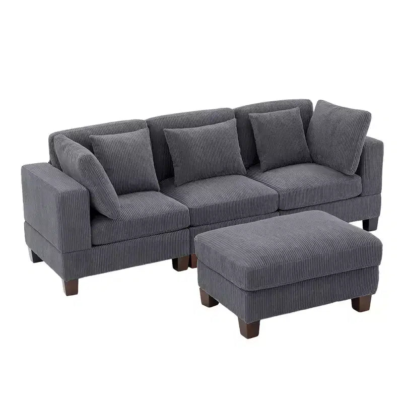 Corduroy Convertible Modular Sectional Sofa with Ottomans, Configurable Couch for Living Room, Easy Assembly
