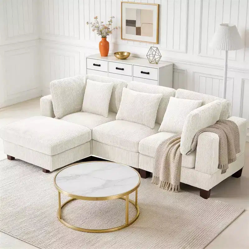 Corduroy Convertible Modular Sectional Sofa with Ottomans, Configurable Couch for Living Room, Easy Assembly