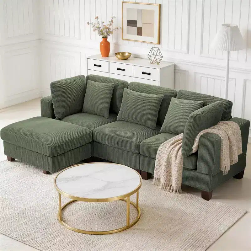 Corduroy Convertible Modular Sectional Sofa with Ottomans, Configurable Couch for Living Room, Easy Assembly