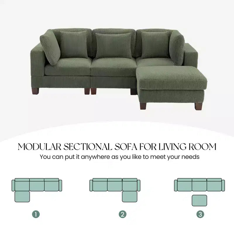 Corduroy Convertible Modular Sectional Sofa with Ottomans, Configurable Couch for Living Room, Easy Assembly