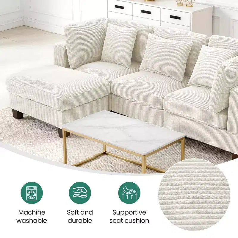 Corduroy Convertible Modular Sectional Sofa with Ottomans, Configurable Couch for Living Room, Easy Assembly