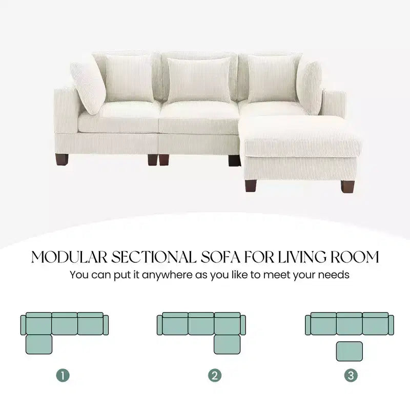 Corduroy Convertible Modular Sectional Sofa with Ottomans, Configurable Couch for Living Room, Easy Assembly