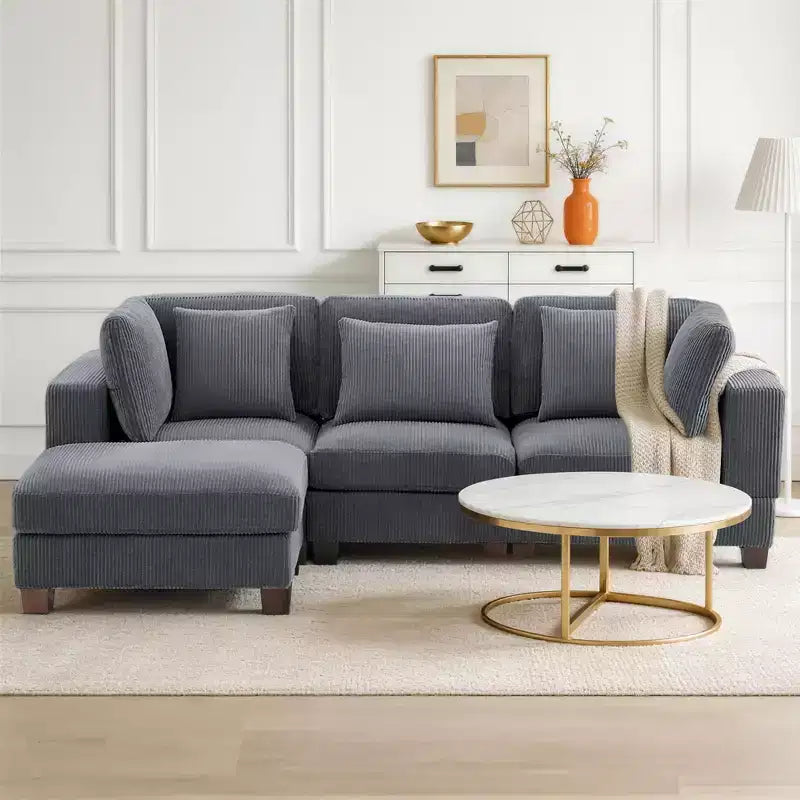 Corduroy Convertible Modular Sectional Sofa with Ottomans, Configurable Couch for Living Room, Easy Assembly