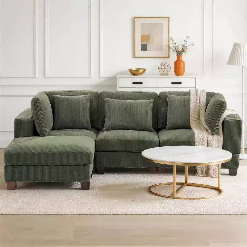 Corduroy Convertible Modular Sectional Sofa with Ottomans, Configurable Couch for Living Room, Easy Assembly