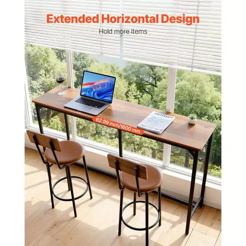 VEVOR Bar Table, 1PCS 53 Kitchen Bar Table, Tall Dining Tables with Rounded Edge, Rectangular High Top Kitchen Tables, Brown&Black